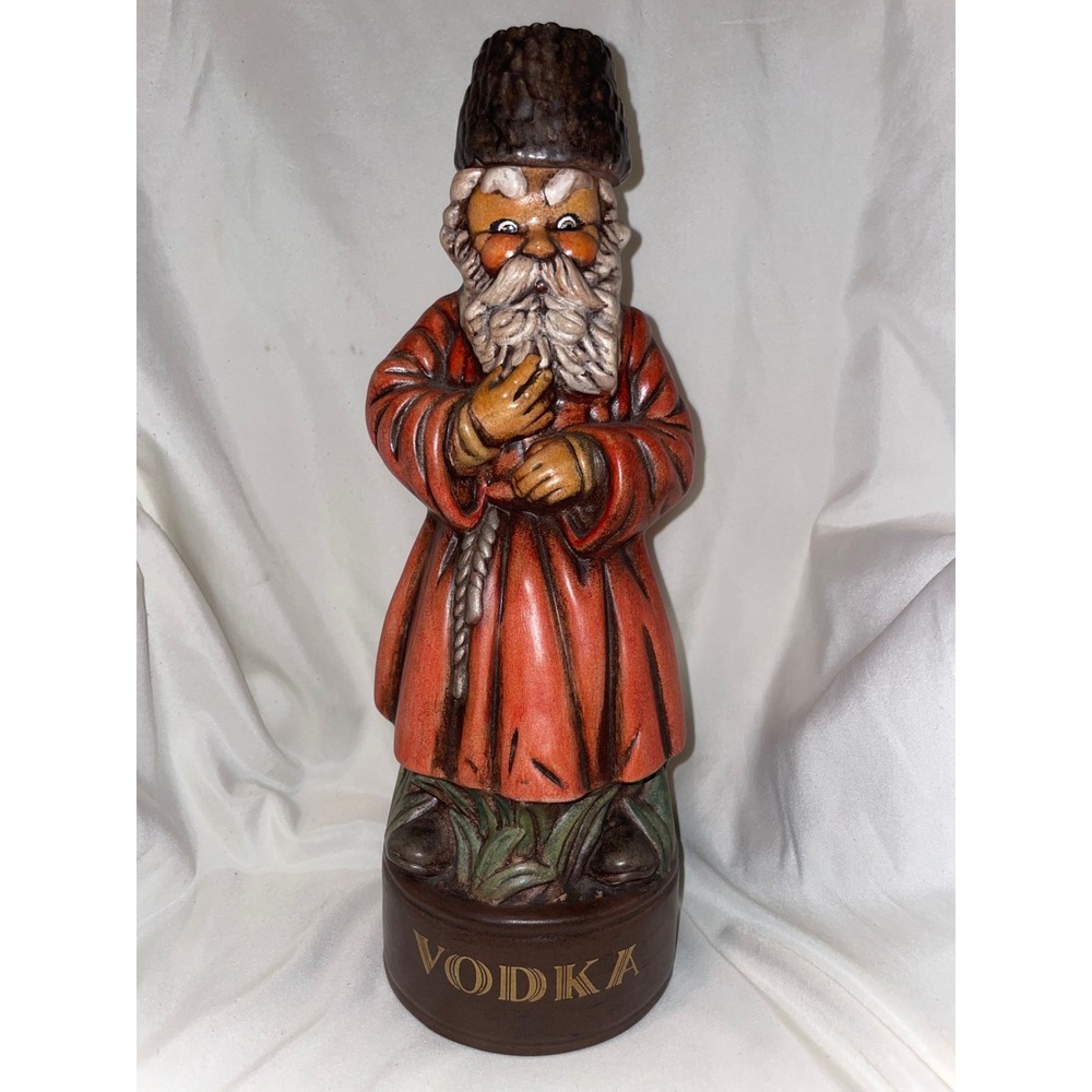 Vintage Russian Figure Vodka Decanter Ceramic Hand Painted Barware Collectible